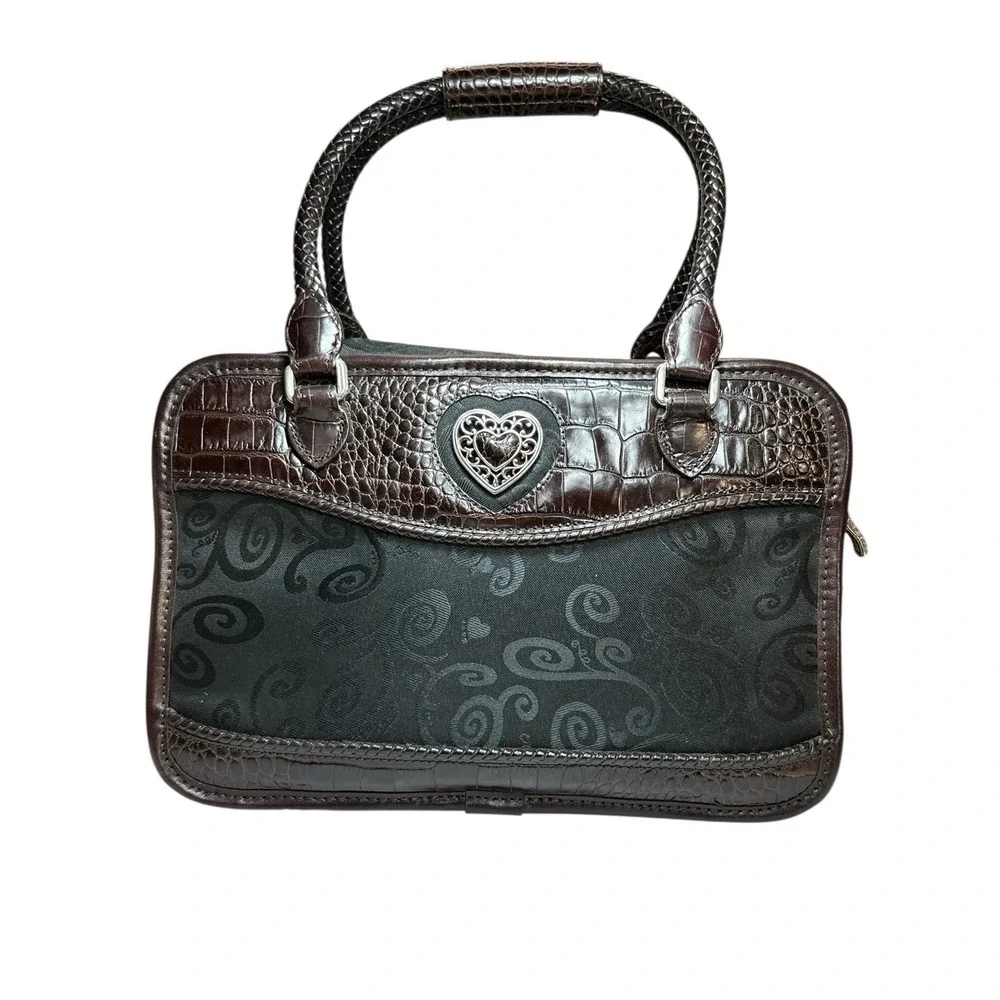 Vintage Brighton Cosmetic Travel Toiletries Bag Brown Leather Black Canvas Case